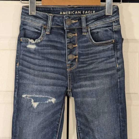 American Eagle Hi Rise Jeans Jegging with distressed details Super Stretch Skinn - Picture 15 of 15